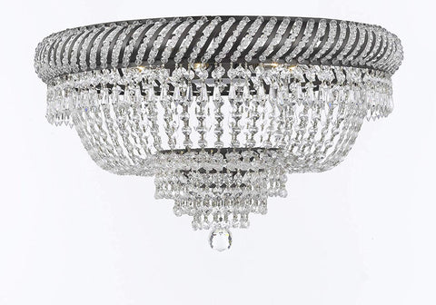 French Empire Crystal Flush Chandelier Chandeliers Lighting H16" X W23" with Dark Antique Finish! Good for Dining Room, Foyer, Entryway, Family Room and More! - F93-FLUSH/CB/448/9