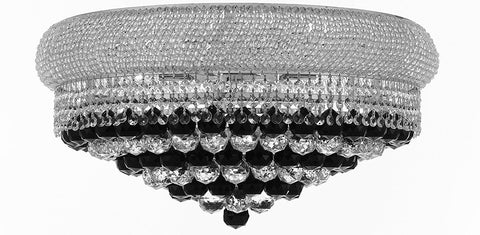 Swarovski Crystal Trimmed French Empire Flush Crystal Chandeliers H15" X W24" Dressed with Jet Black Crystal Balls - Good for Dining Room, Foyer, Entryway, Family Room and More - F93-B95/FLUSH/CS/542/15SW