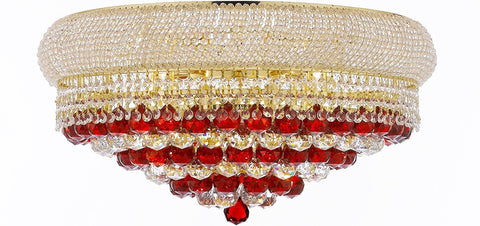 Swarovski Crystal Trimmed Moroccan Style French Empire Flush Crystal Chandeliers H15" X W24" Dressed with Ruby Red Crystal Balls - Good for Dining Room, Foyer, Entryway, Family Room and More - F93-B96/FLUSH/CG/542/15SW