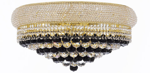 Swarovski Crystal Trimmed French Empire Flush Crystal Chandelier Chandeliers H15" X W24" Dressed with Jet Black Crystal Balls - Good for Dining Room, Foyer, Entryway, Family Room and More - F93-B95/FLUSH/CG/542/15SW