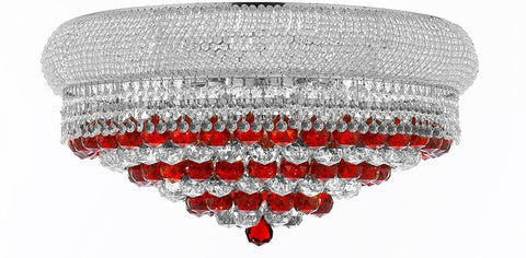 Moroccan Style French Empire Flush Crystal Chandeliers H15" X W24" Dressed with Ruby Red Crystal Balls - Good for Dining Room, Foyer, Entryway, Family Room and More - F93-B96/FLUSH/CS/542/15
