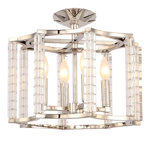 4 Light Polished Nickel Modern Ceiling Mount Draped In Crystal Cubes - C193-8854-PN_CEILING