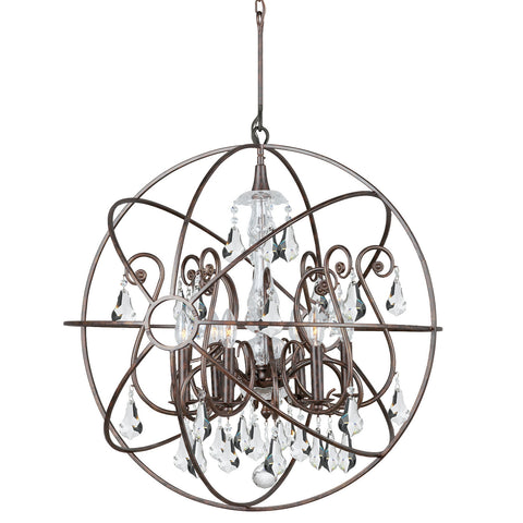 6 Light English Bronze Industrial Chandelier Draped In Clear Hand Cut Crystal - C193-9028-EB-CL-MWP