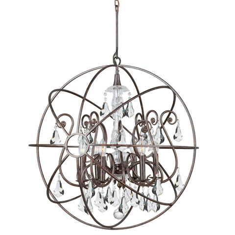6 Light English Bronze Industrial Chandelier Draped In Clear Swarovski Strass Crystal - C193-9028-EB-CL-S