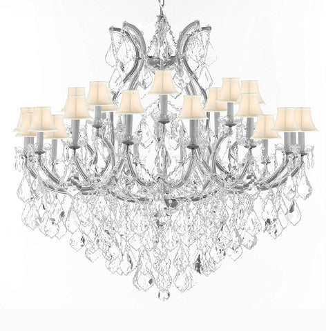 Crystal Chandelier Lighting Chandeliers H46" X W46" Dressed with Large,Luxe, Diamond Cut Crystals! Great for The Foyer, Entry Way, Living Room, Family Room and More w/White Shades - A83-B90/CS/WHITESHADES/2MT/24+1DC