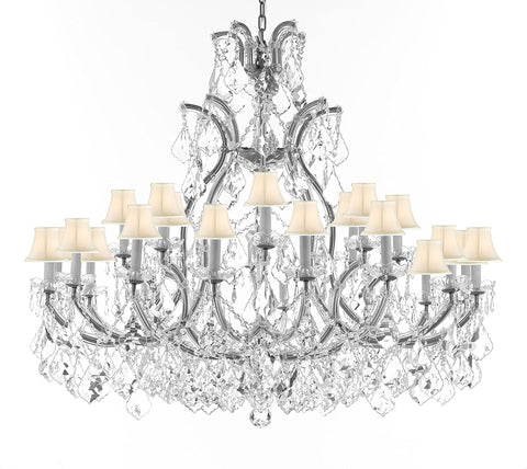 Swarovski Crystal Trimmed Chandelier Lighting Chandeliers H41"X W46" Great for the Foyer, Entry Way, Living Room, Family Room and More w/White Shades - A83-B62/CS/WHITESHADES/52/2MT/24+1SW