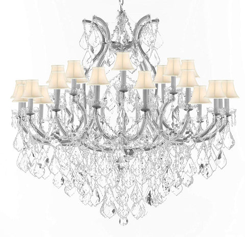Swarovski Crystal Trimmed Chandelier Lighting Chandeliers H46" X W46" Dressed with Large, Luxe Crystals! - Great for The Foyer, Entry Way, Living Room, Family Room & More! w/White Shades - A83-B90/CS/WHITESHADES/2MT/24+1SW