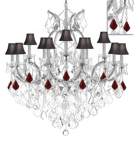 Swarovski Crystal Trimmed Maria Theresa Chandelier Crystal Lighting Chandeliers Lights Fixture Pendant Ceiling Lamp for Dining room, Entryway , Living room H38"X W37" - Dressed with Ruby Red Crystals - A83-B98/BLACKSHADES/SILVER/21510/15+1SW