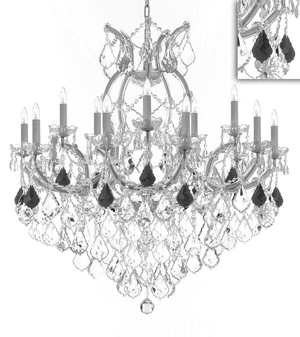 Swarovski Crystal Trimmed Maria Theresa Chandelier Crystal Lighting Chandeliers Lights Fixture Pendant Ceiling Lamp for Dining room, Entryway , Living room H38"X W37" - Dressed with Jet Black Crystal - A83-B97/SILVER/21510/15+1SW