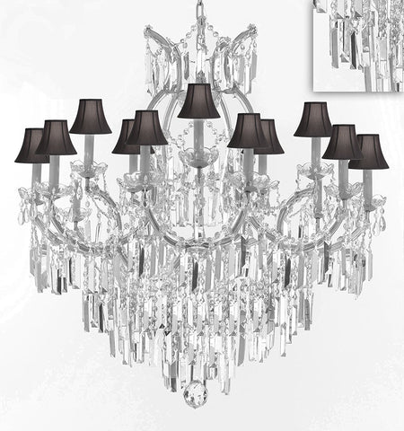 Maria Theresa Chandelier Crystal Lighting Chandeliers w/Optical Quality Fringe Prisms! Great for the Dining Room, Foyer, Entry Way, Living Room! H38" X W37" w/Black Shades - A83-B8/BLACKSHADES/CS/21510/15+1