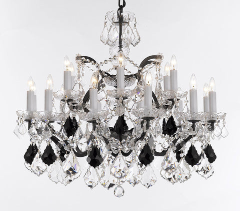 19th C. Baroque Iron & Crystal Chandelier Lighting Dressed with Empress Crystal (tm) - Dressed with Jet Black Crystals Great for Kitchens, Bedrooms, Closets, and Dining Rooms H 28" x W 30" - G83-B97/995/18