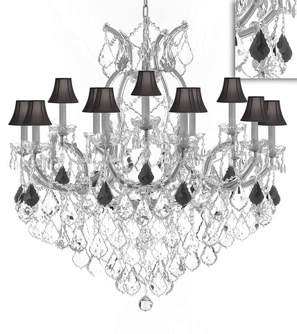 Maria Theresa Chandelier Crystal Lighting Chandeliers Lights Fixture Pendant Ceiling Lamp for Dining room, Entryway , Living room H38" XW37" - Dressed with Jet Black Crystals and Black Shades - A83-B97/BLACKSHADES/SILVER/21510/15+1