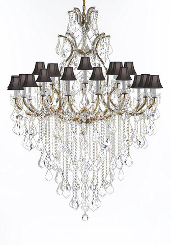 Swarovski Crystal Trimmed Chandelier Lighting Chandeliers H65" X W46" Great for the Foyer, Entry Way, Living Room, Family Room and More w/Black Shades - A83-B12/BLACKSHADES/52/2MT/24+1SW