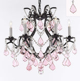 Wrought Iron Crystal Chandelier Lighting Chandeliers H19" x W20" Dressed with Swarovski Crystals and with Pink Crystals! Great for Bedroom, Kitchen, Dining Room, Living Room, and More! - F83-B20/3530/6SW