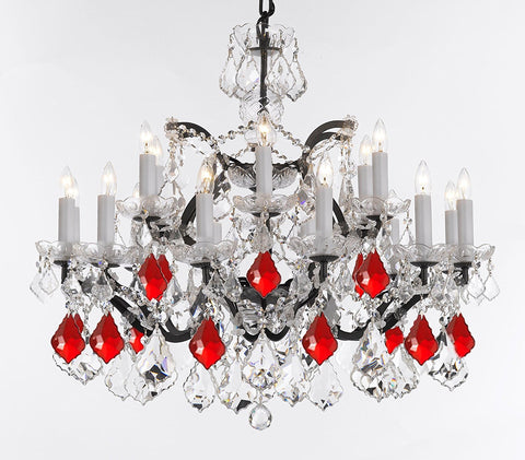 19th C. Baroque Iron & Crystal Chandelier Lighting Dressed with Empress Crystal (tm) - Dressed with Ruby Red Crystals Great for Kitchens, Bedrooms, Closets, and Dining Rooms H 28" x W 30" - G83-B98/995/18