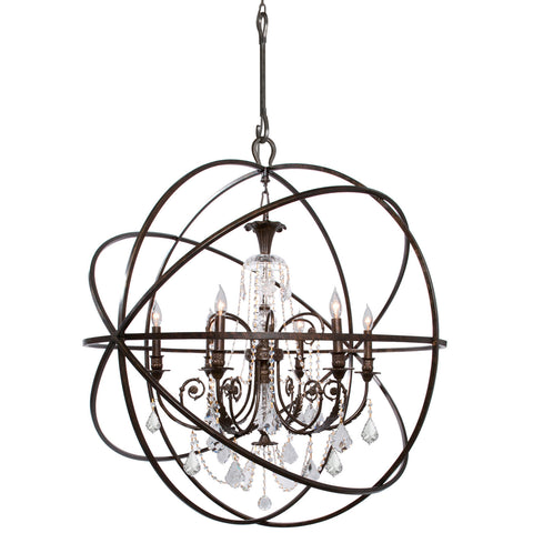 6 Light English Bronze Industrial Chandelier Draped In Clear Hand Cut Crystal - C193-9219-EB-CL-MWP