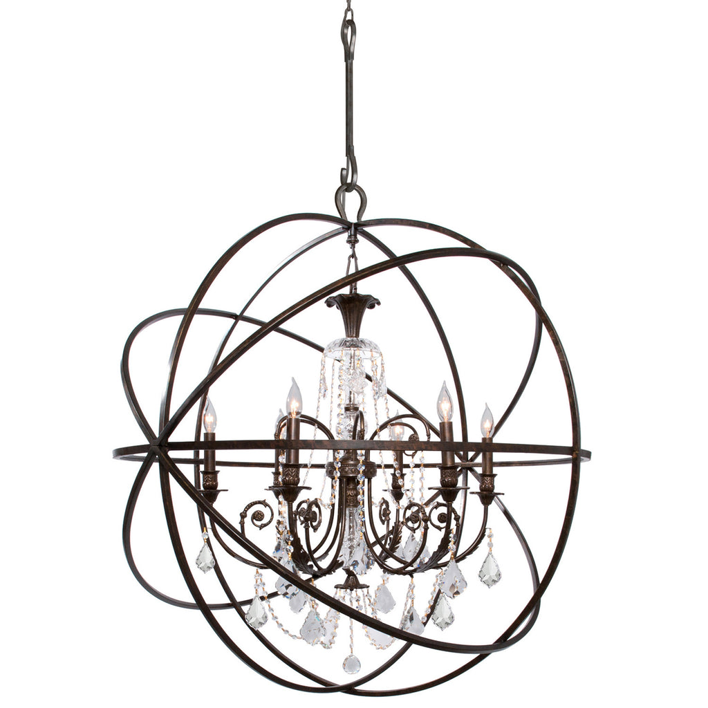 6 Light English Bronze Industrial Chandelier Draped In Clear Spectra Crystal - C193-9219-EB-CL-SAQ