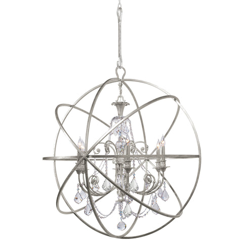 6 Light Olde Silver Industrial Chandelier Draped In Clear Swarovski Strass Crystal - C193-9219-OS-CL-S