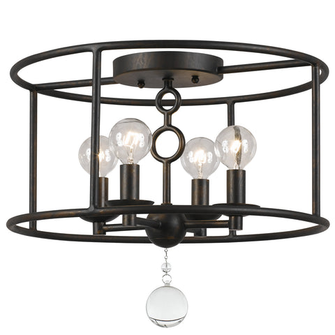 4 Light English Bronze Industrial Ceiling Mount Draped In Clear Glass Drops - C193-9267-EB