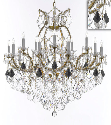 Swarovski Crystal Trimmed Maria Theresa Chandelier Crystal Lighting Chandeliers Lights Fixture Pendant Ceiling Lamp for Dining room, Entryway , Living room H38" X W37" - Dressed with Jet Black Crystal - A83-B97/21510/15+1SW