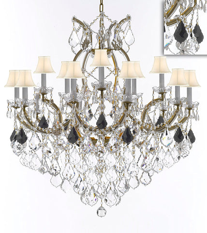 Swarovski Crystal Trimmed Maria Theresa Chandelier Crystal Lighting Chandeliers Lights Fixture Pendant Ceiling Lamp for Dining room, Entryway , Living room H38" XW37" - Dressed with Jet Black Crystal - A83-B97/WHITESHADES/21510/15+1SW