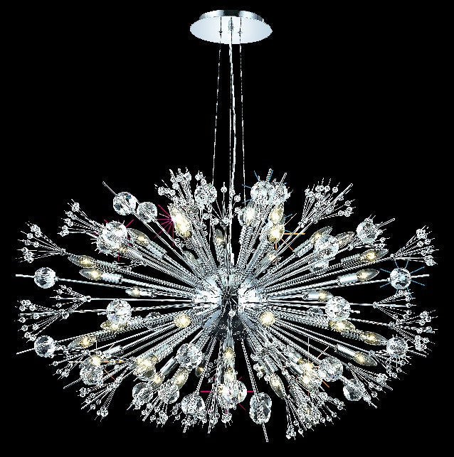 C121-3400G46C/EC By Elegant Lighting Cyclone Collection 44 Light Chandeliers Chrome Finish