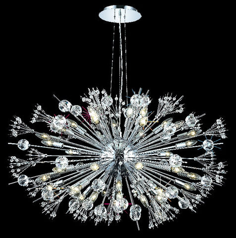 C121-3400G46C/EC By Elegant Lighting Cyclone Collection 44 Light Chandeliers Chrome Finish