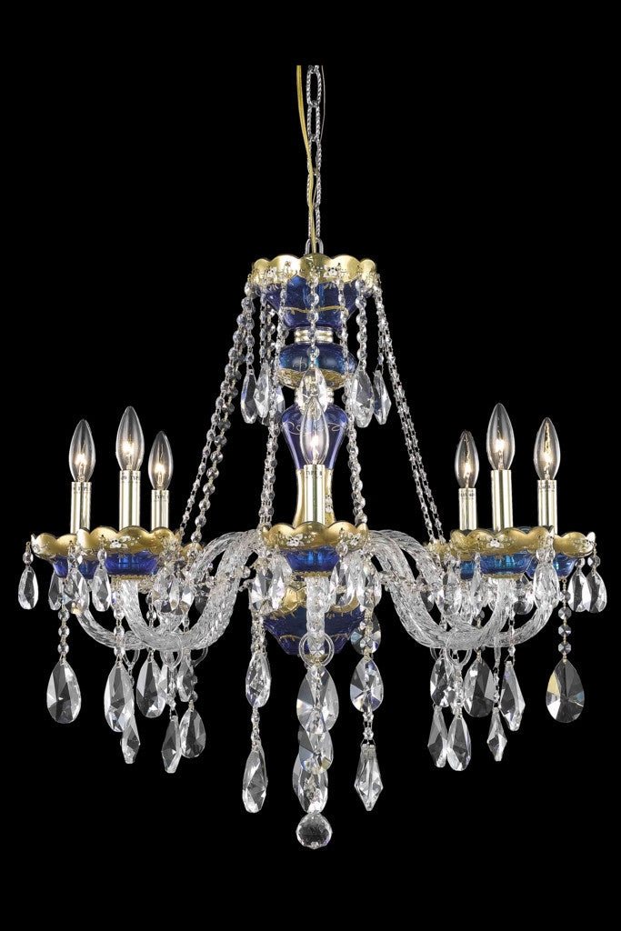 C121-7810D26BE/RC By Elegant Lighting Alexandria Collection 8 Light Chandeliers Blue Finish