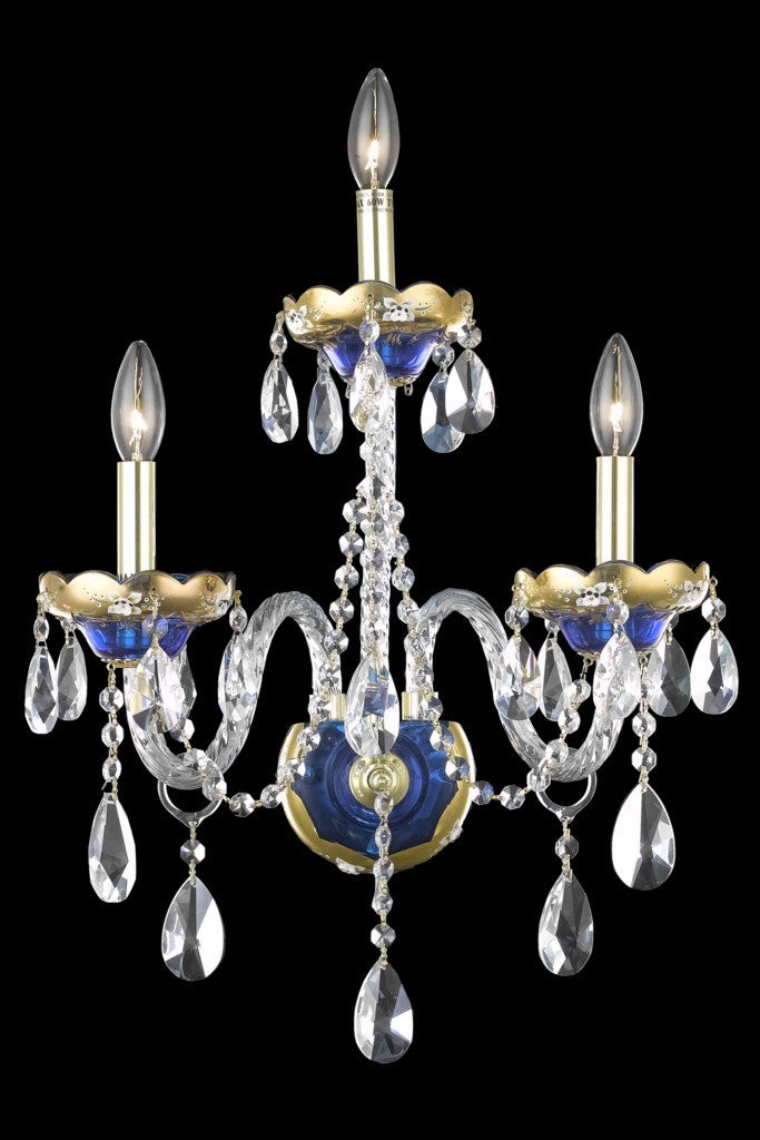 C121-7810W3BE/RC By Elegant Lighting Alexandria Collection 3 Light Chandeliers Blue Finish