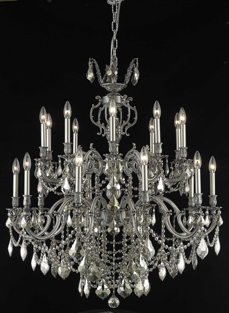 C121-9520G36PW-GT/RC By Elegant Lighting Marseille Collection 20 Light Chandeliers Pewter Finish