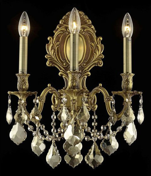 C121-9603W14FG-GT/RC By Elegant Lighting Monarch Collection 3 Light Wall Sconces French Gold Finish
