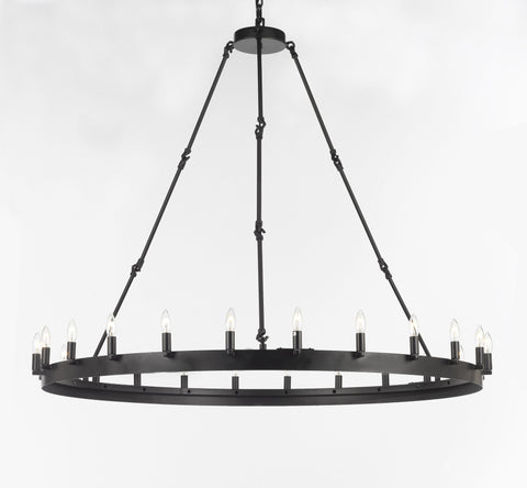 Wrought Iron Vintage Barn Metal Castile One Tier Chandelier Chandeliers Industrial Loft Rustic Lighting W 50" H 48" - T205-6618/24