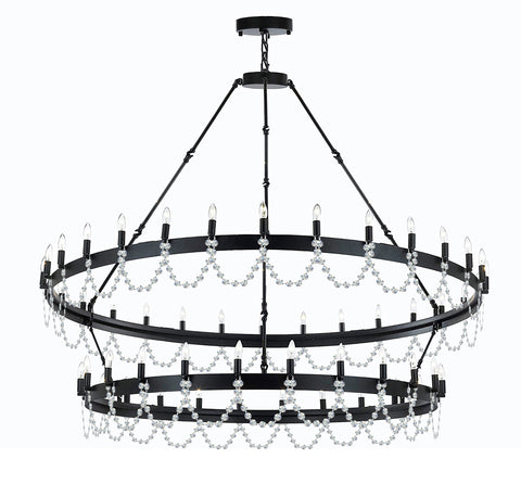 Wrought Iron Vintage Barn Metal Castile Two Tier Chandelier Chandeliers Industrial Loft Rustic Lighting W63" x H60" - Dressed with Crystal - Great for The Living Room, Dining Room, Foyer and Entryway, Family Room, and More - G7-B12/3428/54