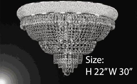 Silver French Empire Crystal Flush Chandelier Lighting H22" W30" - G93-Flush/Silver/448/21