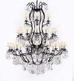 Swarovski Crystal Trimmed Chandelier Large Foyer / Entryway Wrought Iron Chandelier Lighting With Crystal And White Shade H60" X W52" - A83-Sc/Whiteshade/3031/36Sw