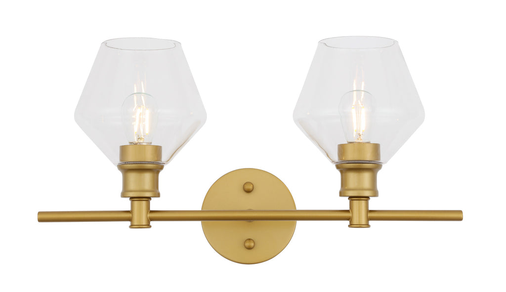 ZC121-LD2312BR - Living District: Gene 2 light Brass and Clear glass Wall sconce