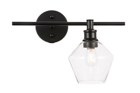 ZC121-LD2300BK - Living District: Gene 1 light Black and Clear glass right Wall sconce