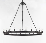 Set of 2-1 Wrought Iron Vintage Barn Metal Castile One Tier Chandelier Industrial Loft Rustic Lighting W 63" H 49" and 1 Wrought Iron Vintage Barn Metal Castile One Tier Chandelier W 50" H 48" - 1EA G7-3428/30 + 1EA G7-3428/24